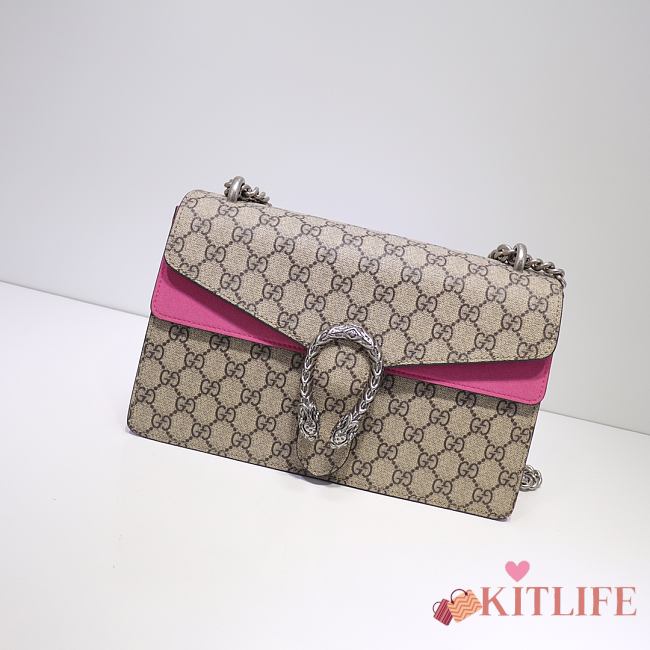 Kitlife Gucci Dionysus Small GG Shoulder Pink and Bag Beige/ebony GG Supreme canvas – 28x18x9cm - 1