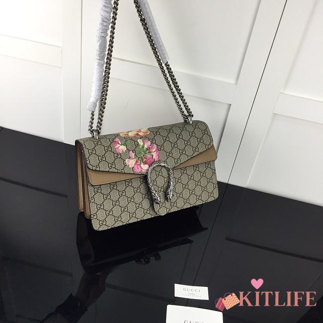 Kitlife Gucci Re-edition Dionysus Small GG Bloom Shoulder Bag Beige/ebony GG Supreme canvas – 28x18x9cm - 1