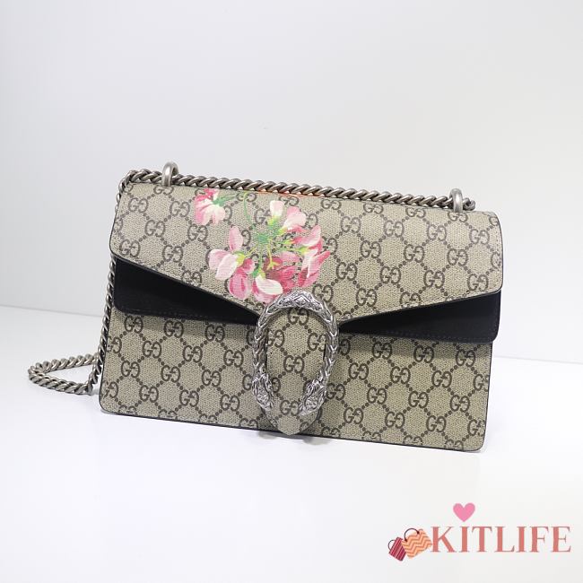 Kitlife Gucci Re-edition Dionysus Small GG Bloom Shoulder Bag Black Beige/ebony GG Supreme canvas – 28x18x9cm - 1