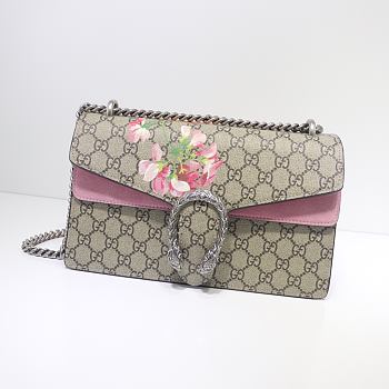 Kitlife Gucci Re-edition Dionysus Small GG Bloom Shoulder Bag Pink and Beige/ebony GG Supreme canvas – 28x18x9cm