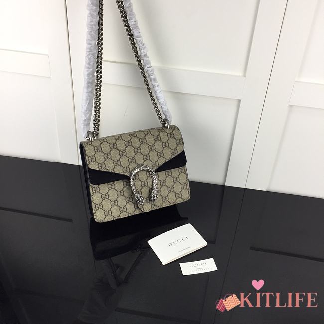 Kitlife Gucci Dionysus Small GG Shoulder Bag Black and Beige/ebony GG Supreme canvas –20x15x5cm - 1