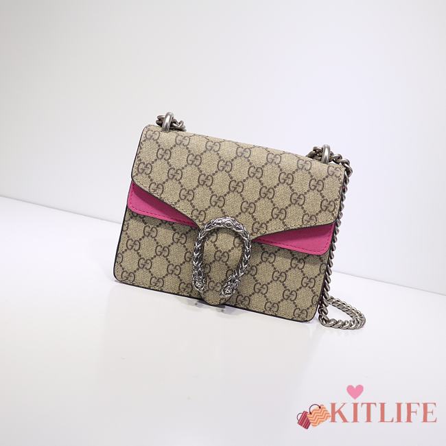 Kitlife Gucci Dionysus Small GG Shoulder Bag Pink and Beige/ebony GG Supreme canvas –20x15x5cm - 1