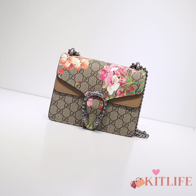 Kitlife Gucci Re-edition Dionysus Small GG Bloom Shoulder Bag Beige/ebony GG Supreme canvas –20x15x5cm - 1