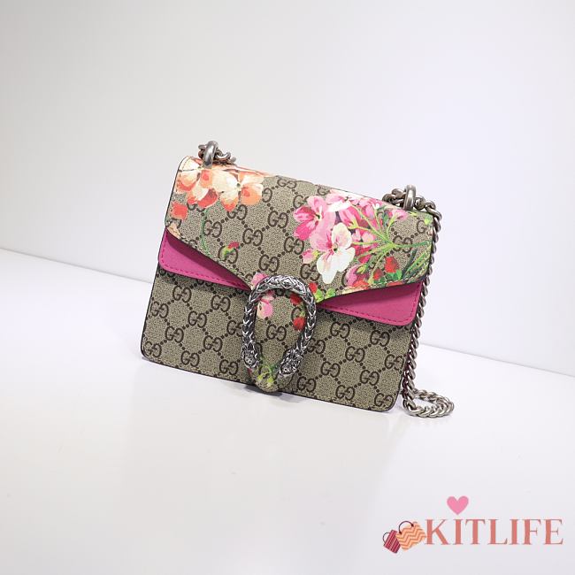 Kitlife Gucci Re-edition Dionysus Small GG Bloom Shoulder Bag Pink Beige/ebony GG Supreme canvas –20x15x5cm - 1