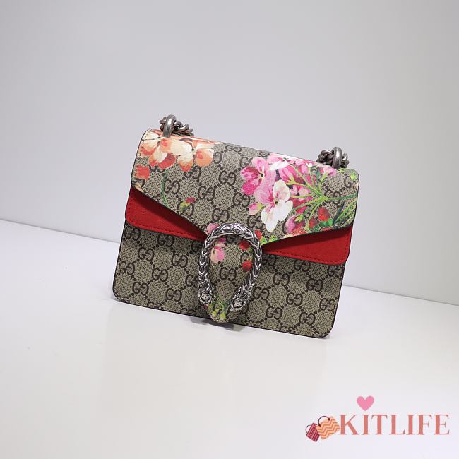 Kitlife Gucci Re-edition Dionysus Small GG Bloom Shoulder Bag Red and Beige/ebony GG Supreme canvas –20x15x5cm - 1