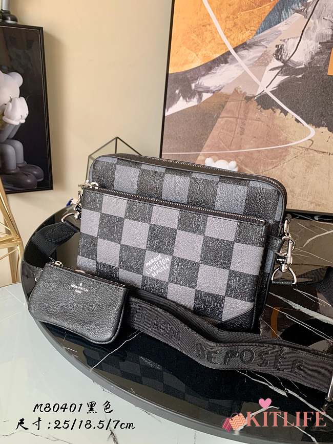 Kitlife Louis Vuitton Trio messenger black bag Damier checkerboard pattern -  N8040 - 25 x 18.5 x 7 cm - 1