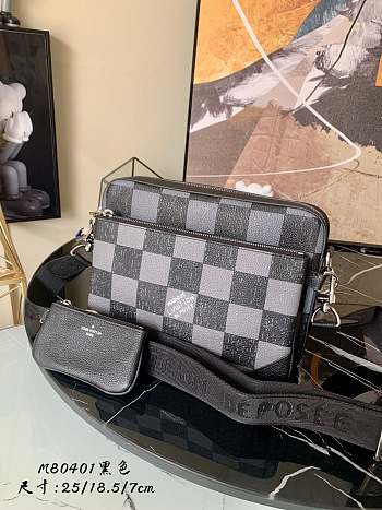 Kitlife Louis Vuitton Trio messenger black bag Damier checkerboard pattern -  N8040 - 25 x 18.5 x 7 cm