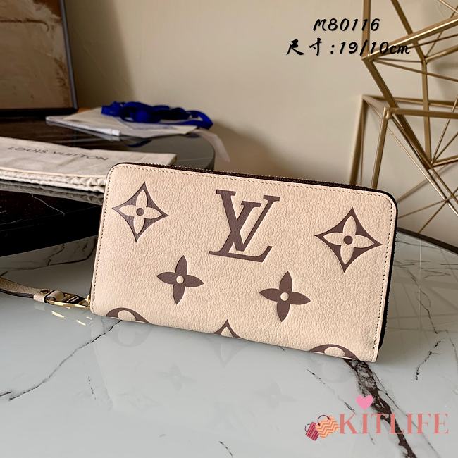 Kitlife Louis Vuitton Zippy Wallet Bicolor Monogram Empreinte Leather Cream / Bois de Rose Pink – M80116 - 19x10cm - 1