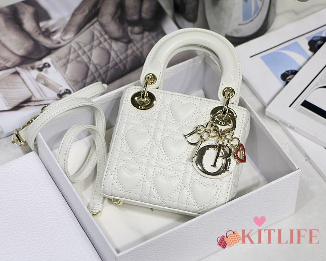 Kitlife Dior Lady Micro Amour Cannage Lambskin White - 12x10x5cm - 1