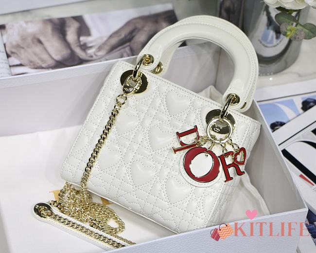Kitlife Dior Lady Mini Amour Cannage Lambskin White - 17x15x5cm - 1