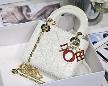 Kitlife Dior Lady Mini Amour Cannage Lambskin White - 17x15x5cm