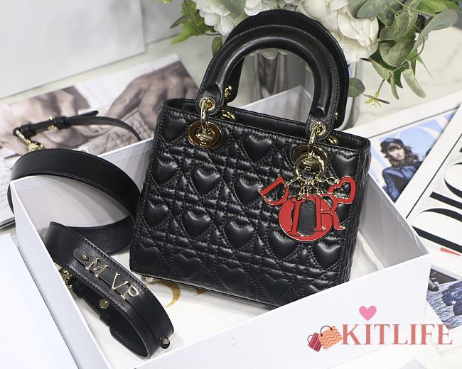 Kitlife Dior Lady Small Amour Cannage Lambskin Black - 20x16.5x8cm - 1