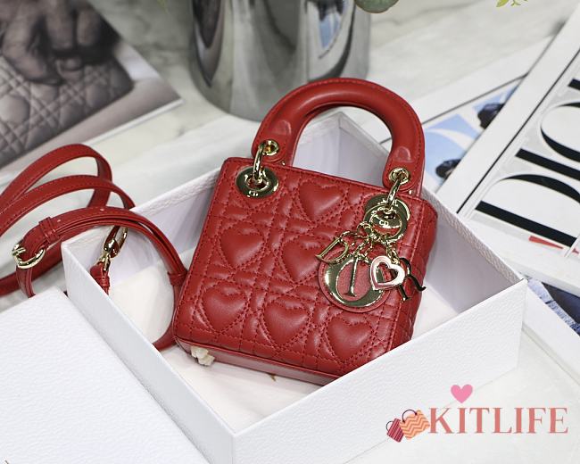 Kitlife Dior Lady Micro Amour Cannage Lambskin Red - 12x10x5cm - 1