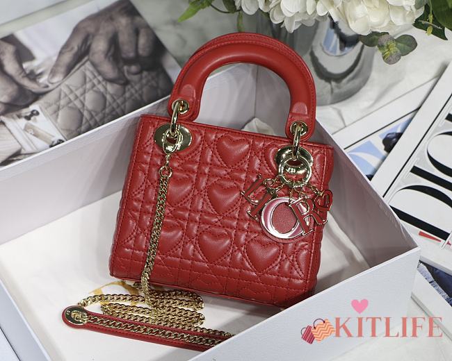 Kitlife Dior Lady Mini Amour Cannage Lambskin Red - 17x15x5cm - 1