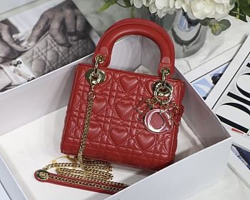 Kitlife Dior Lady Mini Amour Cannage Lambskin Red - 17x15x5cm