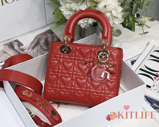 Kitlife Dior Lady Small Amour Cannage Lambskin Red - 20x16.5x8cm - 1