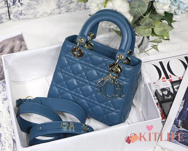 Kitlife Dior Lady Small My ABCDior Bag Cannage Lambskin Blue - M8013 - 20x16.5x8 cm - 1