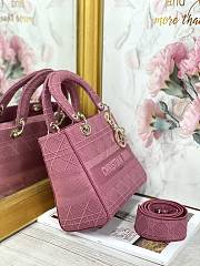 Kitlife Dior Medium Lady D-Lite Bag Hibiscus Pink Gold Buckle Cannage Embroidery - 24x20x11 - 5
