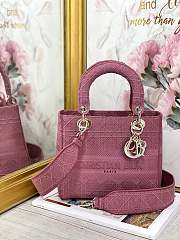 Kitlife Dior Medium Lady D-Lite Bag Hibiscus Pink Gold Buckle Cannage Embroidery - 24x20x11 - 4