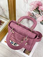 Kitlife Dior Medium Lady D-Lite Bag Hibiscus Pink Gold Buckle Cannage Embroidery - 24x20x11 - 3