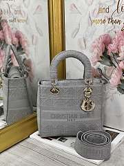 Kitlife Dior Medium Lady D-Lite Bag Grey Gold Buckle Cannage Embroidery - 24x20x11 - 1