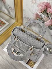 Kitlife Dior Medium Lady D-Lite Bag Grey Gold Buckle Cannage Embroidery - 24x20x11 - 5