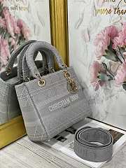 Kitlife Dior Medium Lady D-Lite Bag Grey Gold Buckle Cannage Embroidery - 24x20x11 - 4