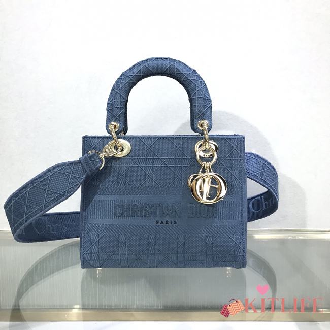 Kitlife Dior Medium Lady D-Lite Bag Deep Blue Gold Buckle Cannage Embroidery - 24x20x11 - 1