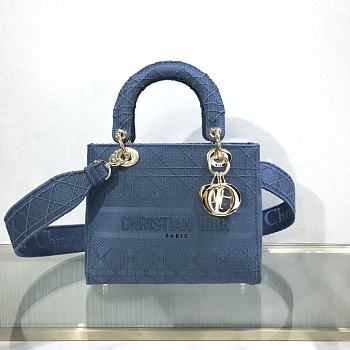 Kitlife Dior Medium Lady D-Lite Bag Deep Blue Gold Buckle Cannage Embroidery - 24x20x11