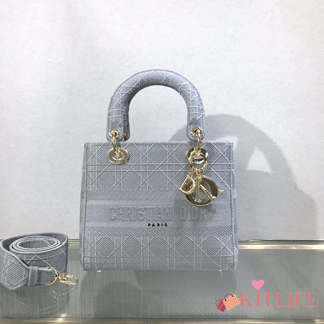Kitlife Dior Medium Lady D-Lite Bag Cloud Blue Gold Buckle Cannage Embroidery - 24x20x11 - 1