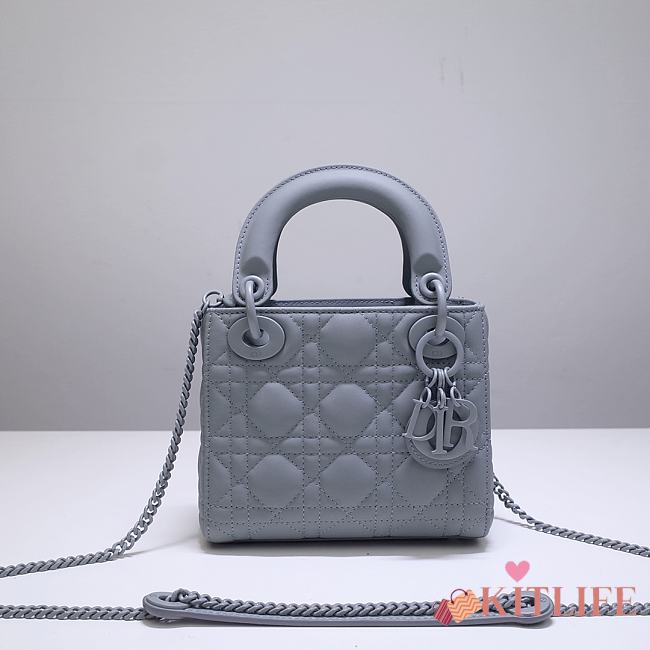 Kitlife Dior Mini Lady Ultramatte Cannage Calfskin Grey - 17x15x7cm - 1