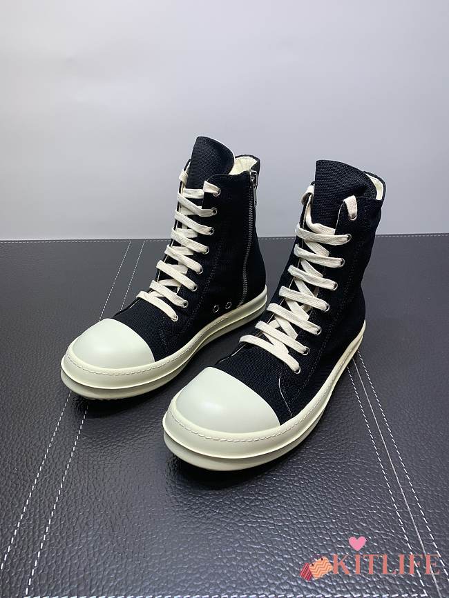 Kitlife Rick Owens Double-line Canvas High-top Black Sneakers - 1