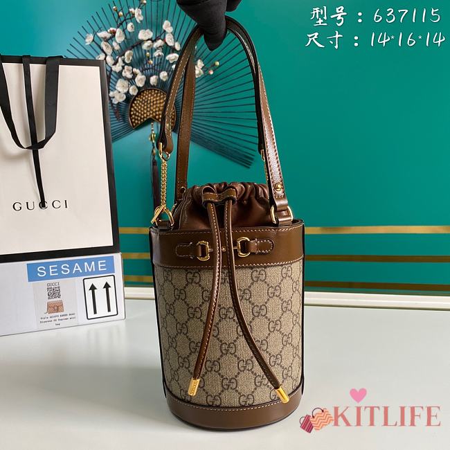 Kitlife Gucci Horsebit 1955 Small Bucket Bag Ebony/Brown - 637115 - 16x14x14cm - 1