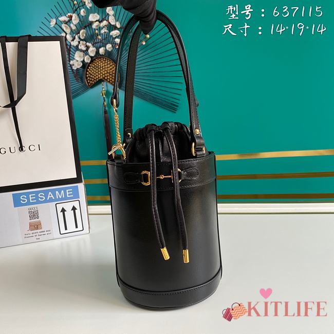Kitlife Gucci Horsebit 1955 Small Bucket Black - 637115 - 16x14x14cm - 1