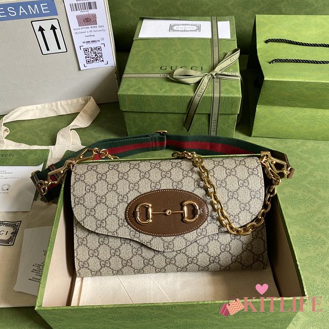 Kitlife Gucci Horsebit 1955 small bag Beige and ebony GG Supreme - 677286 - 26x16x4cm - 1