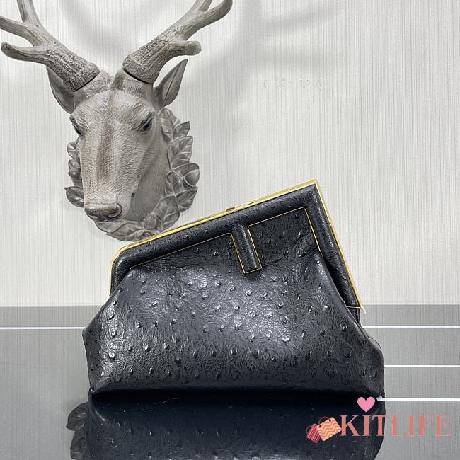Kitlife Fendi First Small Black Ostrich Leather -  26×9.5×18cm - 1