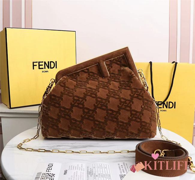 Kitlife Fendi First Medium Brown suede bag ­- 8BP127 - 32.5x15x23.5cm - 1