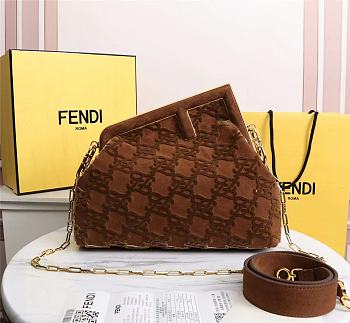 Kitlife Fendi First Medium Brown suede bag ­- 8BP127 - 32.5x15x23.5cm