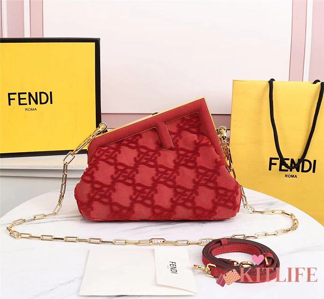 Kitlife Fendi First Small Red suede bag ­- 8BP127 - 26x9.5 x18 - 1