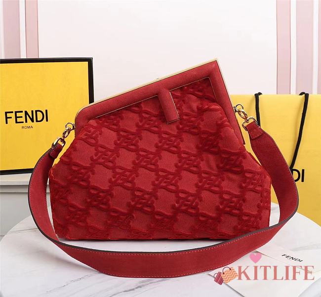 Kitlife Fendi First Medium Red suede bag ­- 8BP127 - 32.5x15x23.5cm - 1