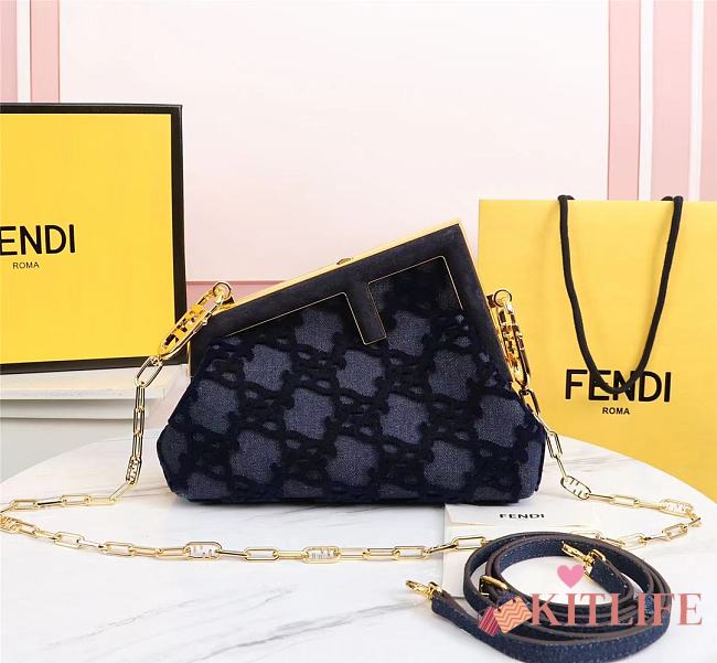 Kitlife Fendi First Small Blue denim suede bag ­- 8BP127 - 26x9.5 x18 - 1