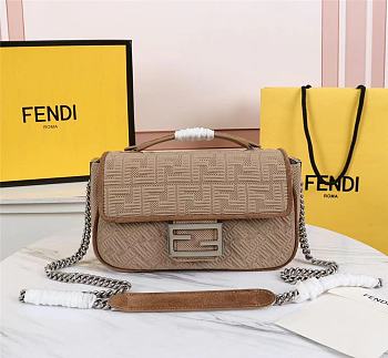 Kitlife Fendi MIDI BAGUETTE CHAIN Beige FF fabric bag ­- 8BR793 - 24×6×13cm