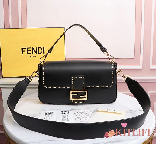 Kitlife Fendi BAGUETTE Black leather bag ­- 8BR600 - 28x6x13cm - 1