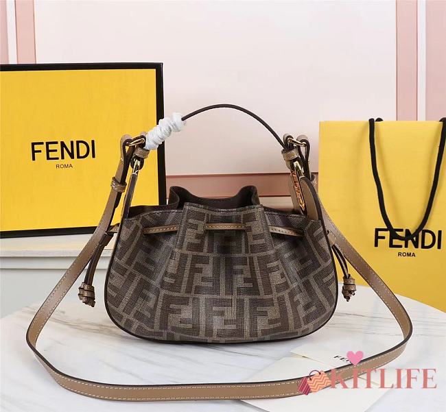 Kitlife Fendi Bucket Bag Brown Farrbic Leather - 24×9.5×14cm USD   - 1