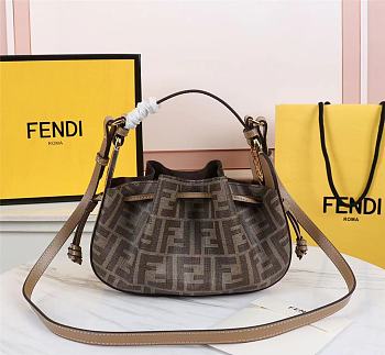 Kitlife Fendi Bucket Bag Brown Farrbic Leather - 24×9.5×14cm USD  