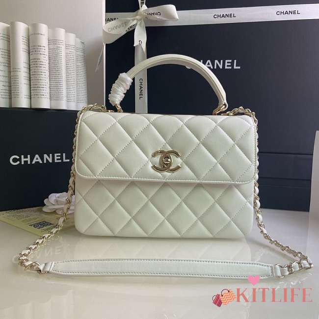 Kitlife Chanel Flap Bag With Top Handle Lambskin White with Gold Hardware - 27 × 17 × 12 cm - 1