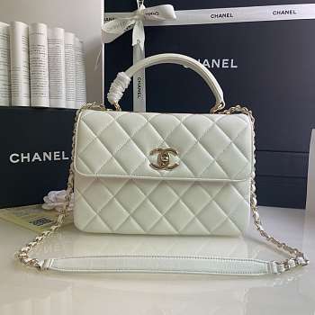 Kitlife Chanel Flap Bag With Top Handle Lambskin White with Gold Hardware - 27 × 17 × 12 cm