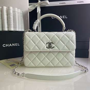 Kitlife Chanel Flap Bag With Top Handle Lambskin White with Silver Hardware - 27 × 17 × 12 cm