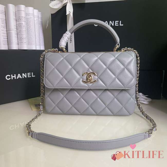 Kitlife Chanel Flap Bag With Top Handle Lambskin Grey with Gold Hardware - 27 × 17 × 12 cm - 1