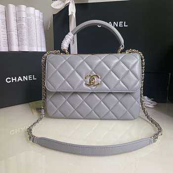 Kitlife Chanel Flap Bag With Top Handle Lambskin Grey with Gold Hardware - 27 × 17 × 12 cm